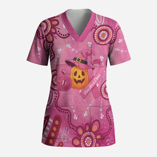 Boo for a Cure Pink Ghost Scrub Top Aboriginal Halloween Wear Pink