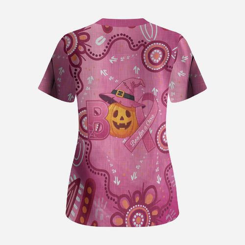 Boo for a Cure Pink Ghost Scrub Top Aboriginal Halloween Wear Pink