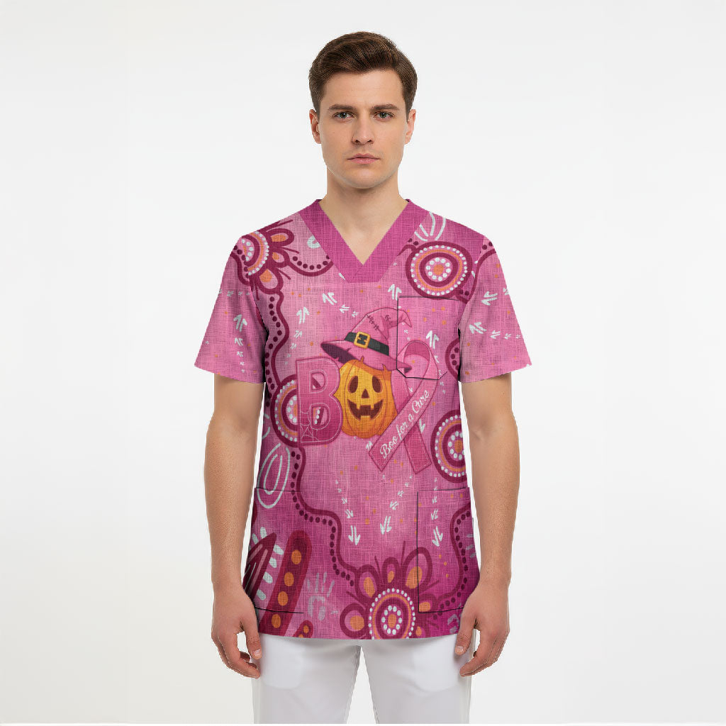 Boo for a Cure Pink Ghost Scrub Top Aboriginal Halloween Wear Pink