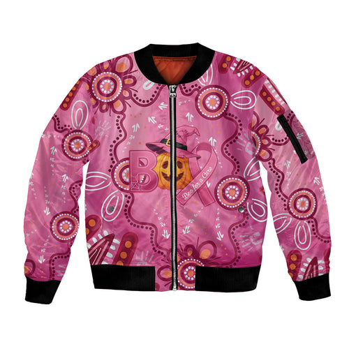Boo for a Cure Pink Ghost Sleeve Zip Bomber Jacket Aboriginal Halloween Wear Pink