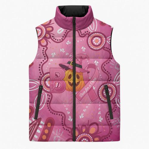 Boo for a Cure Pink Ghost Sleeveless Puffer Jacket Aboriginal Halloween Wear Pink