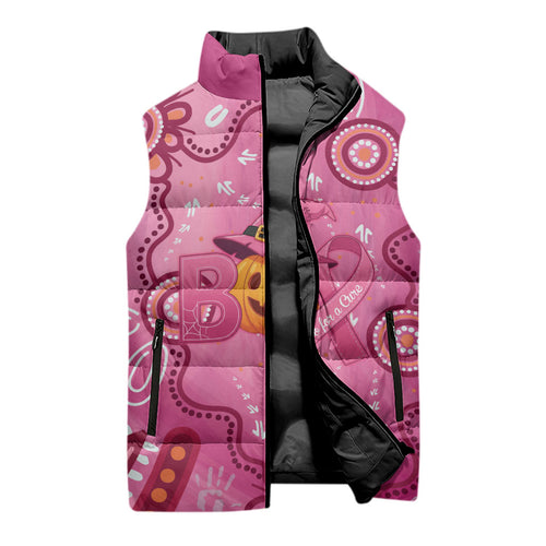 Boo for a Cure Pink Ghost Sleeveless Puffer Jacket Aboriginal Halloween Wear Pink