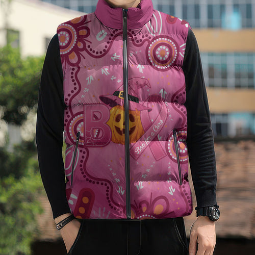 Boo for a Cure Pink Ghost Sleeveless Puffer Jacket Aboriginal Halloween Wear Pink