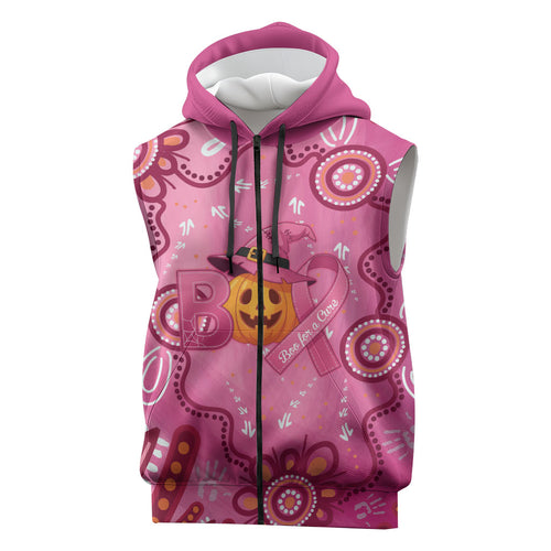 Boo for a Cure Pink Ghost Sleeveless Zip Hoodie Aboriginal Halloween Wear Pink