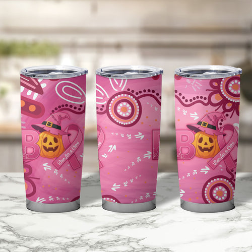 Boo for a Cure Pink Ghost Tumbler Cup Aboriginal Halloween Wear Pink