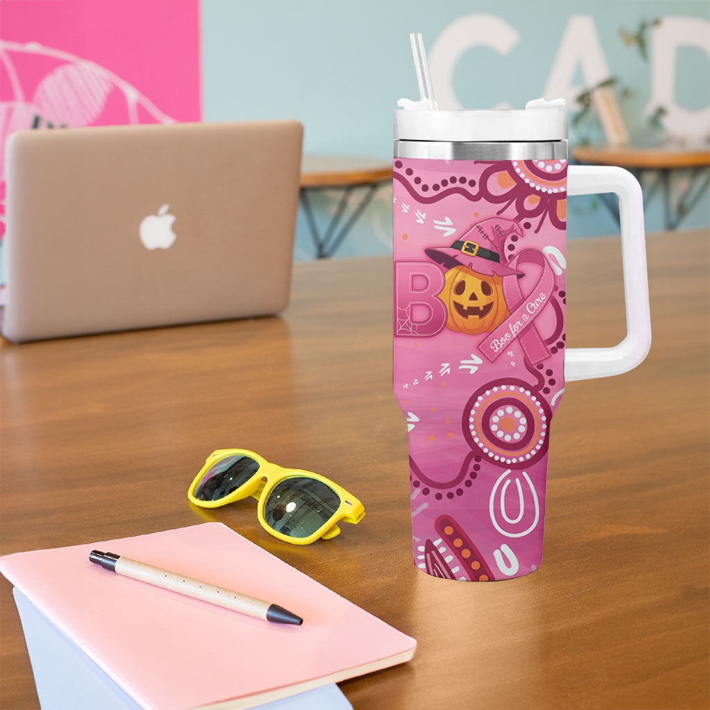 Boo for a Cure Pink Ghost Tumbler With Handle Aboriginal Halloween Wear Pink