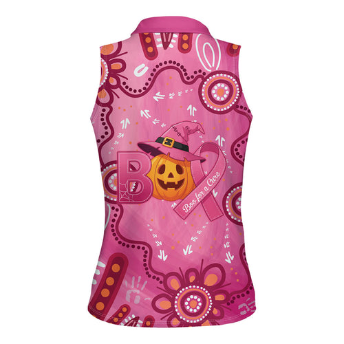 Boo for a Cure Pink Ghost Women Sleeveless Polo Shirt Aboriginal Halloween Wear Pink