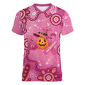 Boo for a Cure Pink Ghost Women V-Neck T-Shirt Aboriginal Halloween Wear Pink