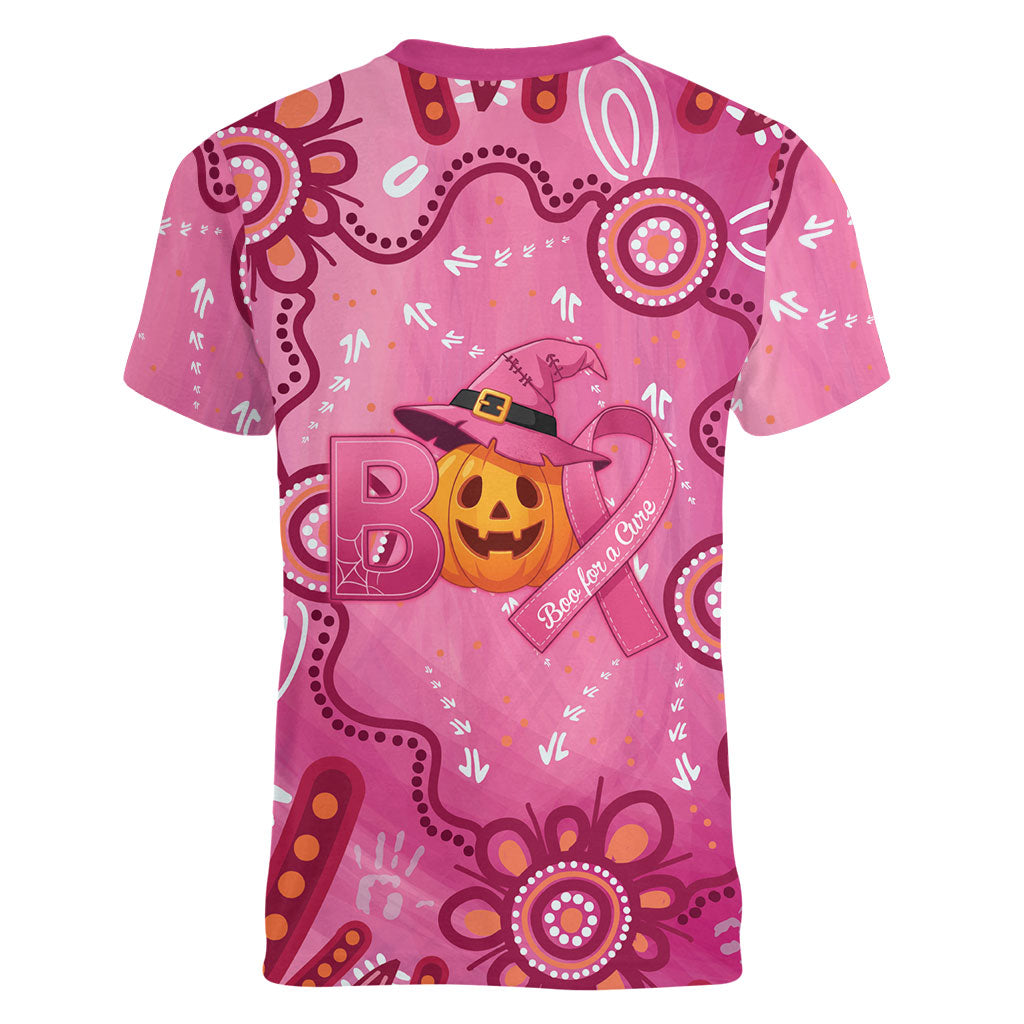 Boo for a Cure Pink Ghost Women V-Neck T-Shirt Aboriginal Halloween Wear Pink