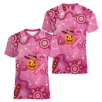 Boo for a Cure Pink Ghost Women V-Neck T-Shirt Aboriginal Halloween Wear Pink