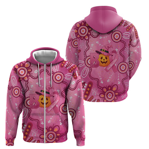 Boo for a Cure Pink Ghost Zip Hoodie Aboriginal Halloween Wear Pink