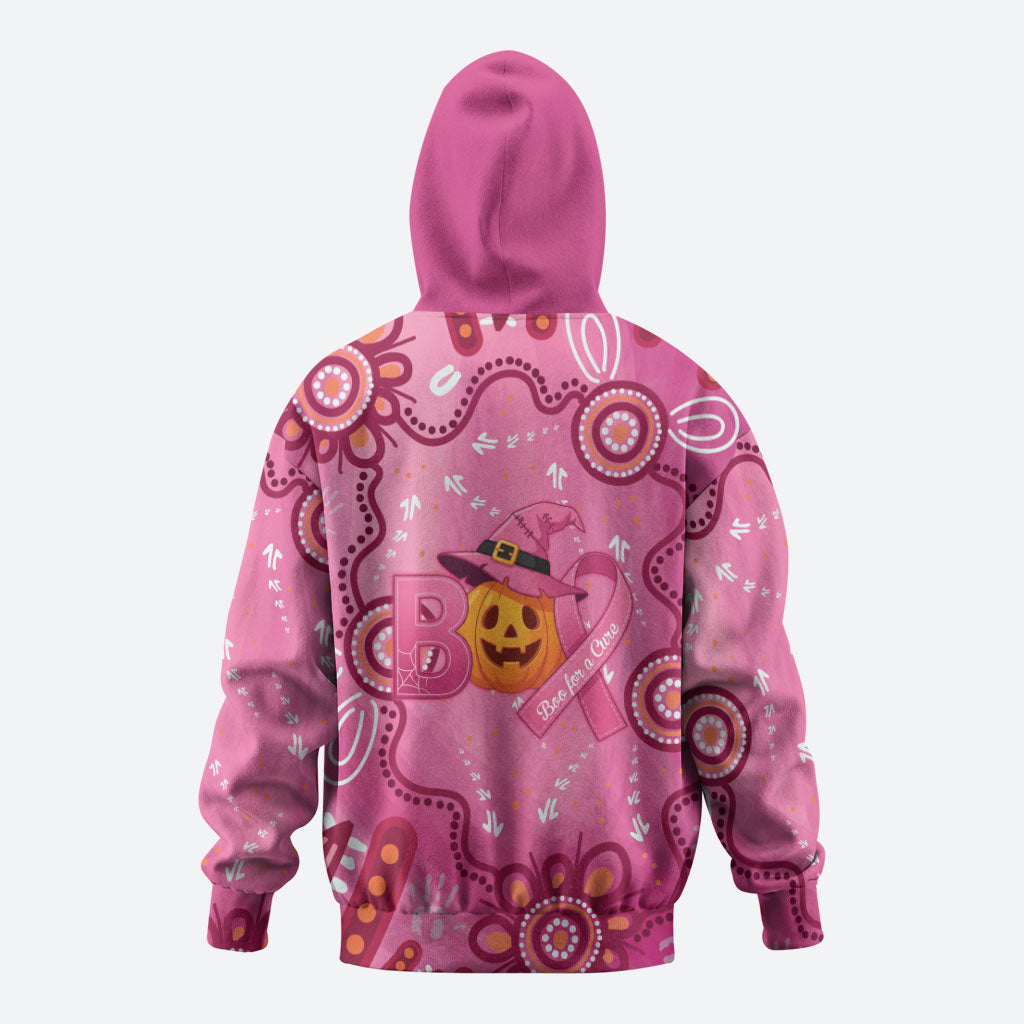 Boo for a Cure Pink Ghost Zip Hoodie Aboriginal Halloween Wear Pink