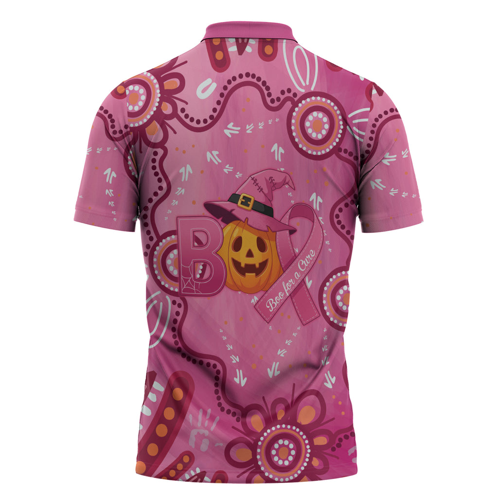 Boo for a Cure Pink Ghost Zipper Polo Shirt Aboriginal Halloween Wear Pink