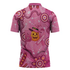 Boo for a Cure Pink Ghost Zipper Polo Shirt Aboriginal Halloween Wear Pink