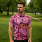 Boo for a Cure Pink Ghost Zipper Polo Shirt Aboriginal Halloween Wear Pink