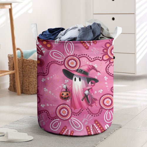Pink Ghost Ribbon Laundry Basket Aboriginal Halloween Wear Pink