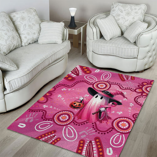 Pink Ghost Ribbon Area Rug Aboriginal Halloween Wear Pink