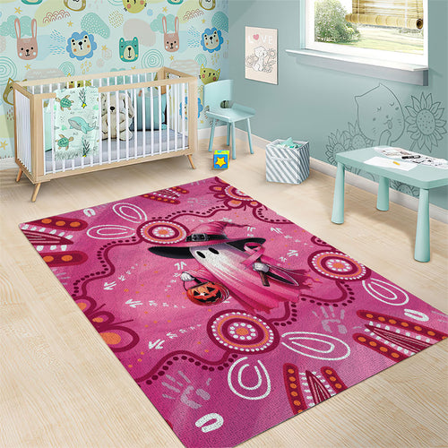 Pink Ghost Ribbon Area Rug Aboriginal Halloween Wear Pink