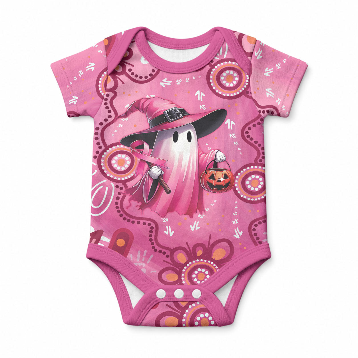 Pink Ghost Ribbon Baby Onesie Aboriginal Halloween Wear Pink