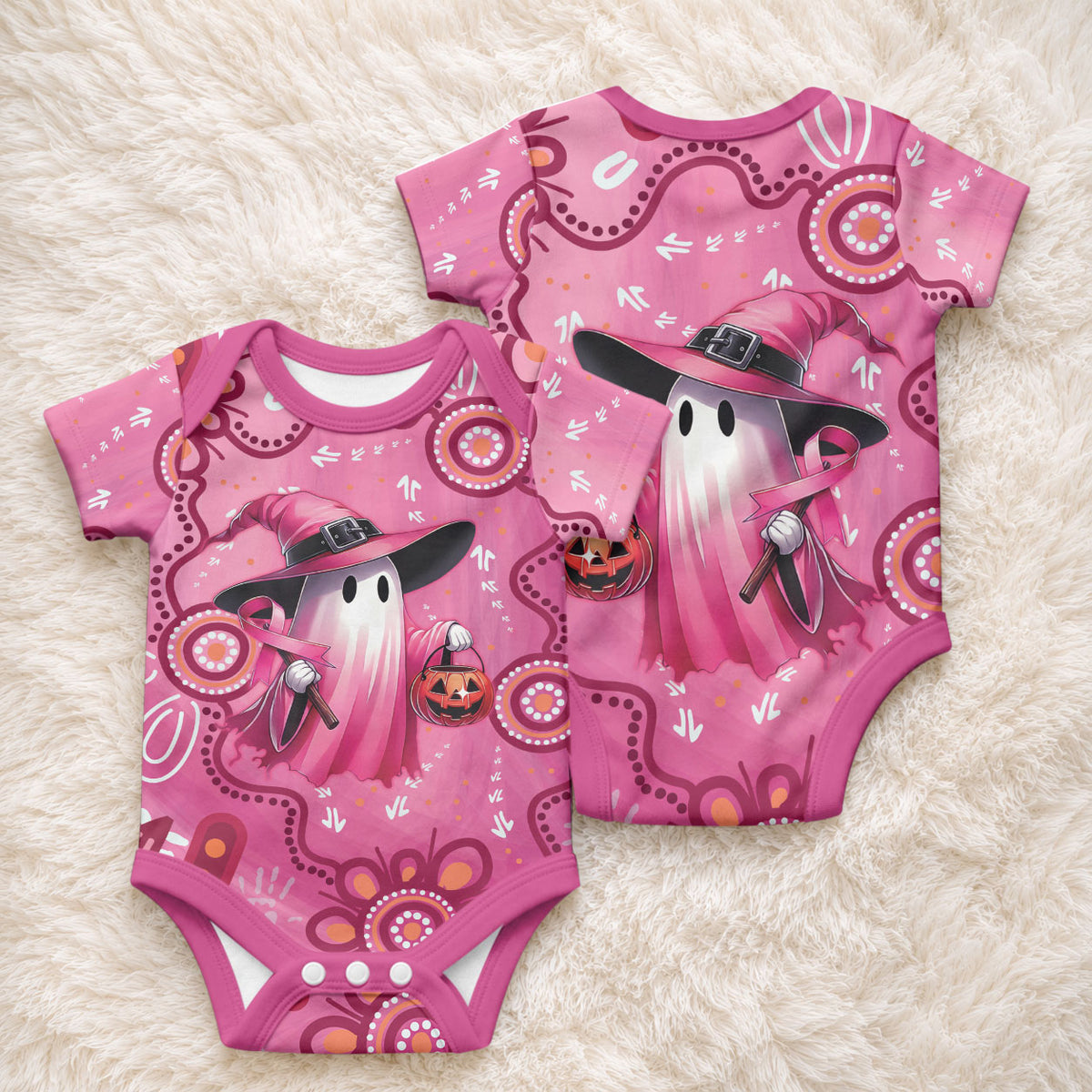 Pink Ghost Ribbon Baby Onesie Aboriginal Halloween Wear Pink
