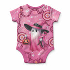 Pink Ghost Ribbon Baby Onesie Aboriginal Halloween Wear Pink