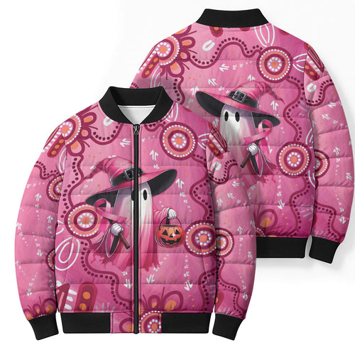 Pink Ghost Ribbon Bomber Puffer Jacket Aboriginal Halloween Wear Pink
