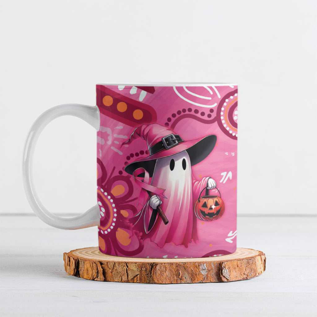 Pink Ghost Ribbon Ceramic Mug Aboriginal Halloween Wear Pink