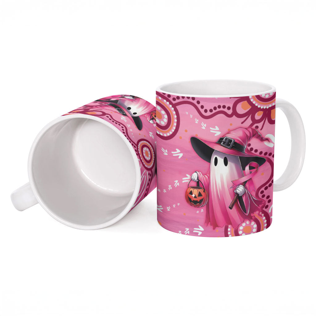 Pink Ghost Ribbon Ceramic Mug Aboriginal Halloween Wear Pink