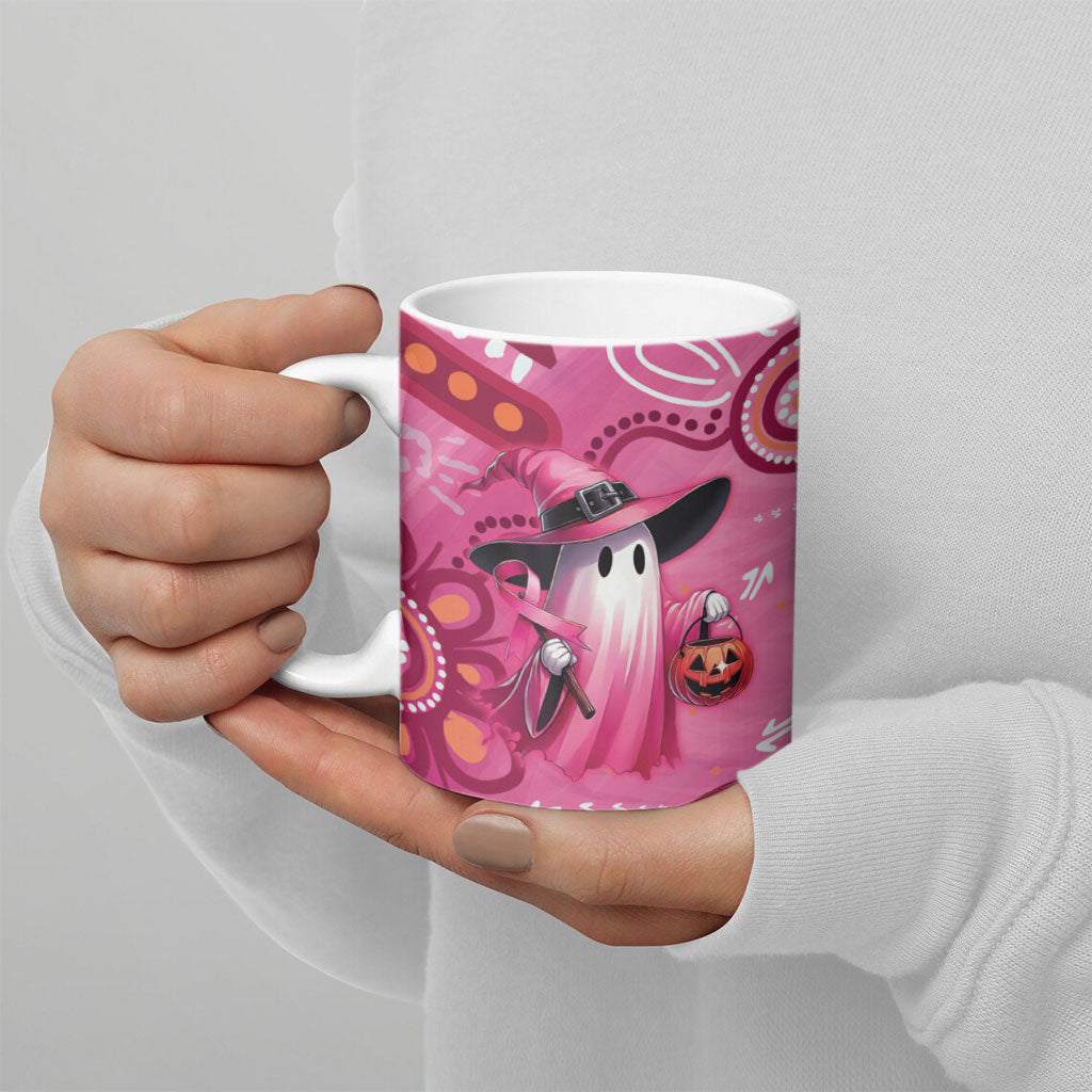 Pink Ghost Ribbon Ceramic Mug Aboriginal Halloween Wear Pink