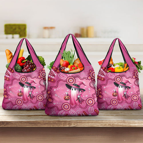 Pink Ghost Ribbon Grocery Bag Aboriginal Halloween Wear Pink