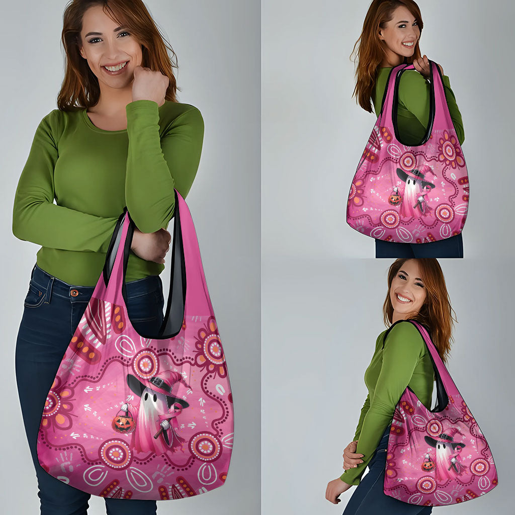 Pink Ghost Ribbon Grocery Bag Aboriginal Halloween Wear Pink