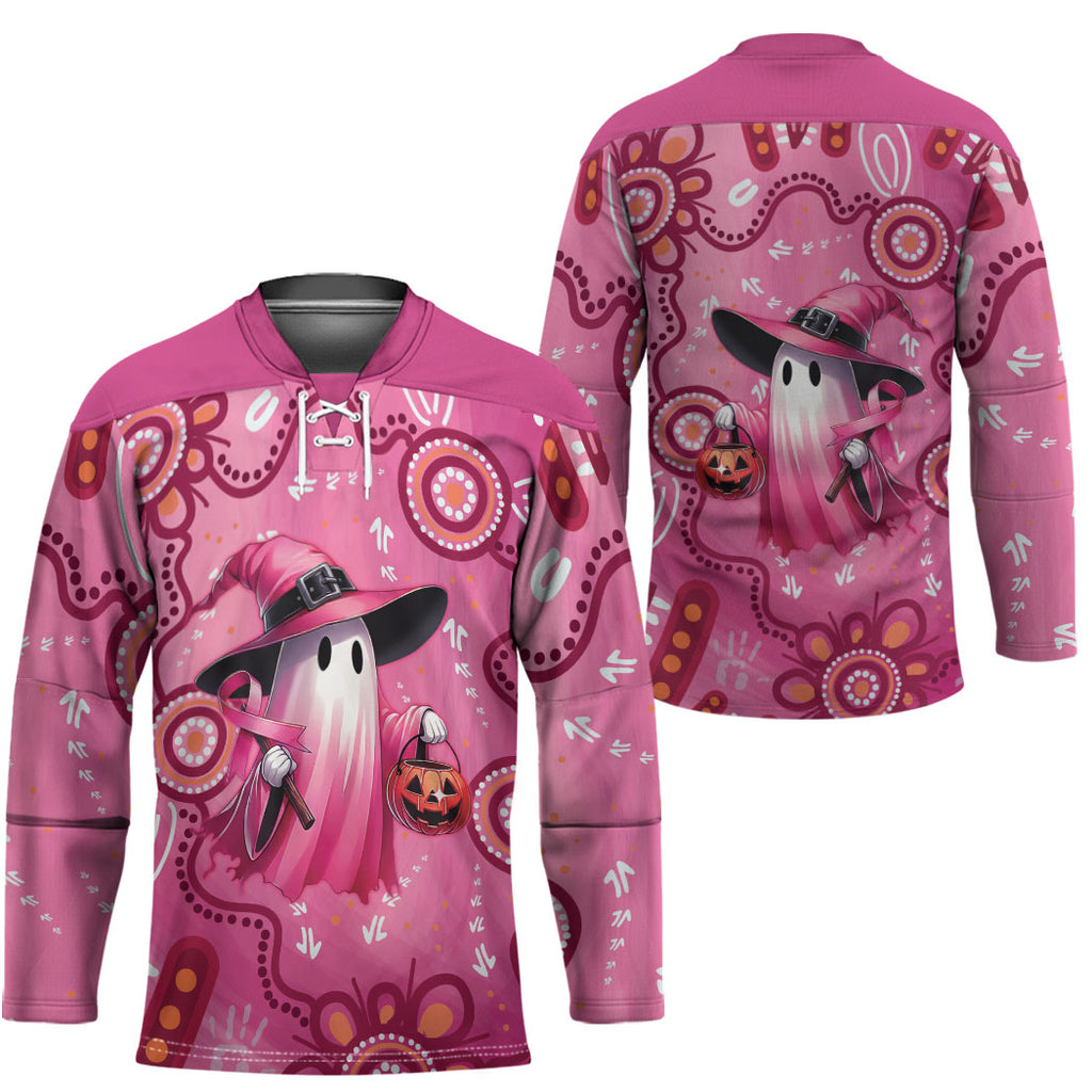 Pink Ghost Ribbon Hockey Jersey Aboriginal Halloween Wear Pink