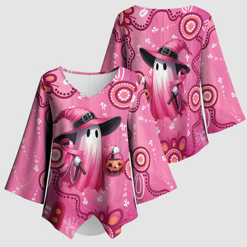 Pink Ghost Ribbon Kimono Sleeve Blouse Aboriginal Halloween Wear Pink