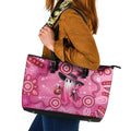 Pink Ghost Ribbon Leather Tote Bag Aboriginal Halloween Wear Pink