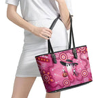 Pink Ghost Ribbon Leather Tote Bag Aboriginal Halloween Wear Pink