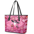Pink Ghost Ribbon Leather Tote Bag Aboriginal Halloween Wear Pink