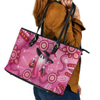Pink Ghost Ribbon Leather Tote Bag Aboriginal Halloween Wear Pink