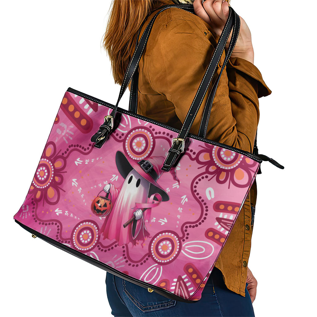 Pink Ghost Ribbon Leather Tote Bag Aboriginal Halloween Wear Pink