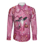Pink Ghost Ribbon Long Sleeve Button Shirt Aboriginal Halloween Wear Pink