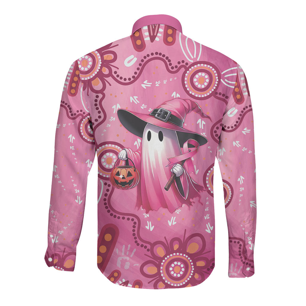 Pink Ghost Ribbon Long Sleeve Button Shirt Aboriginal Halloween Wear Pink