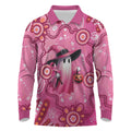 Pink Ghost Ribbon Long Sleeve Polo Shirt Aboriginal Halloween Wear Pink