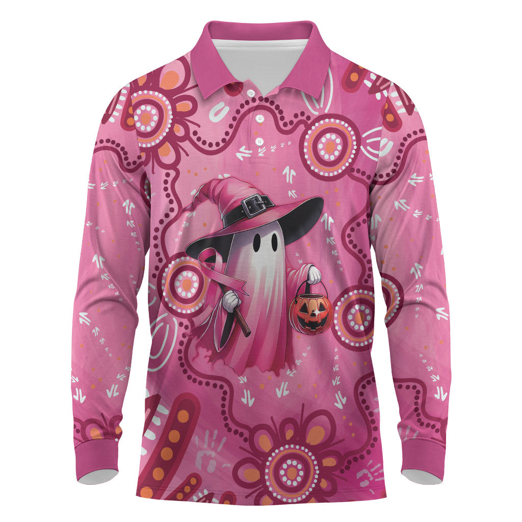 Pink Ghost Ribbon Long Sleeve Polo Shirt Aboriginal Halloween Wear Pink