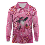 Pink Ghost Ribbon Long Sleeve Polo Shirt Aboriginal Halloween Wear Pink