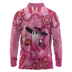 Pink Ghost Ribbon Long Sleeve Polo Shirt Aboriginal Halloween Wear Pink
