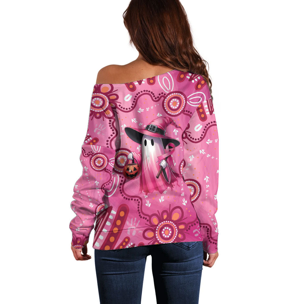Pink Ghost Ribbon Off Shoulder Sweater Aboriginal Halloween Wear Pink