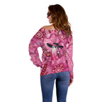 Pink Ghost Ribbon Off Shoulder Sweater Aboriginal Halloween Wear Pink