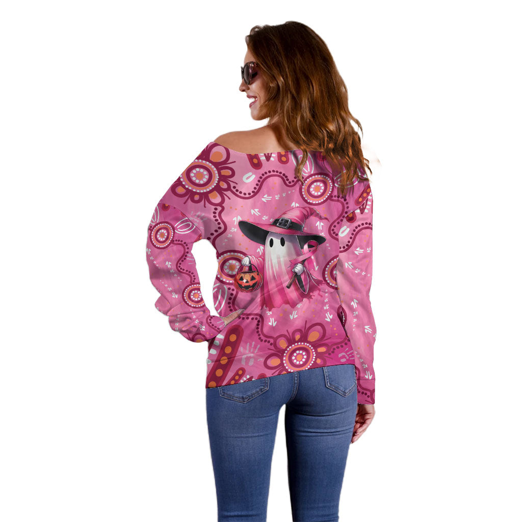 Pink Ghost Ribbon Off Shoulder Sweater Aboriginal Halloween Wear Pink