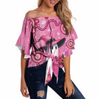 Pink Ghost Ribbon Off Shoulder Wrap Waist Top Aboriginal Halloween Wear Pink