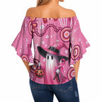 Pink Ghost Ribbon Off Shoulder Wrap Waist Top Aboriginal Halloween Wear Pink