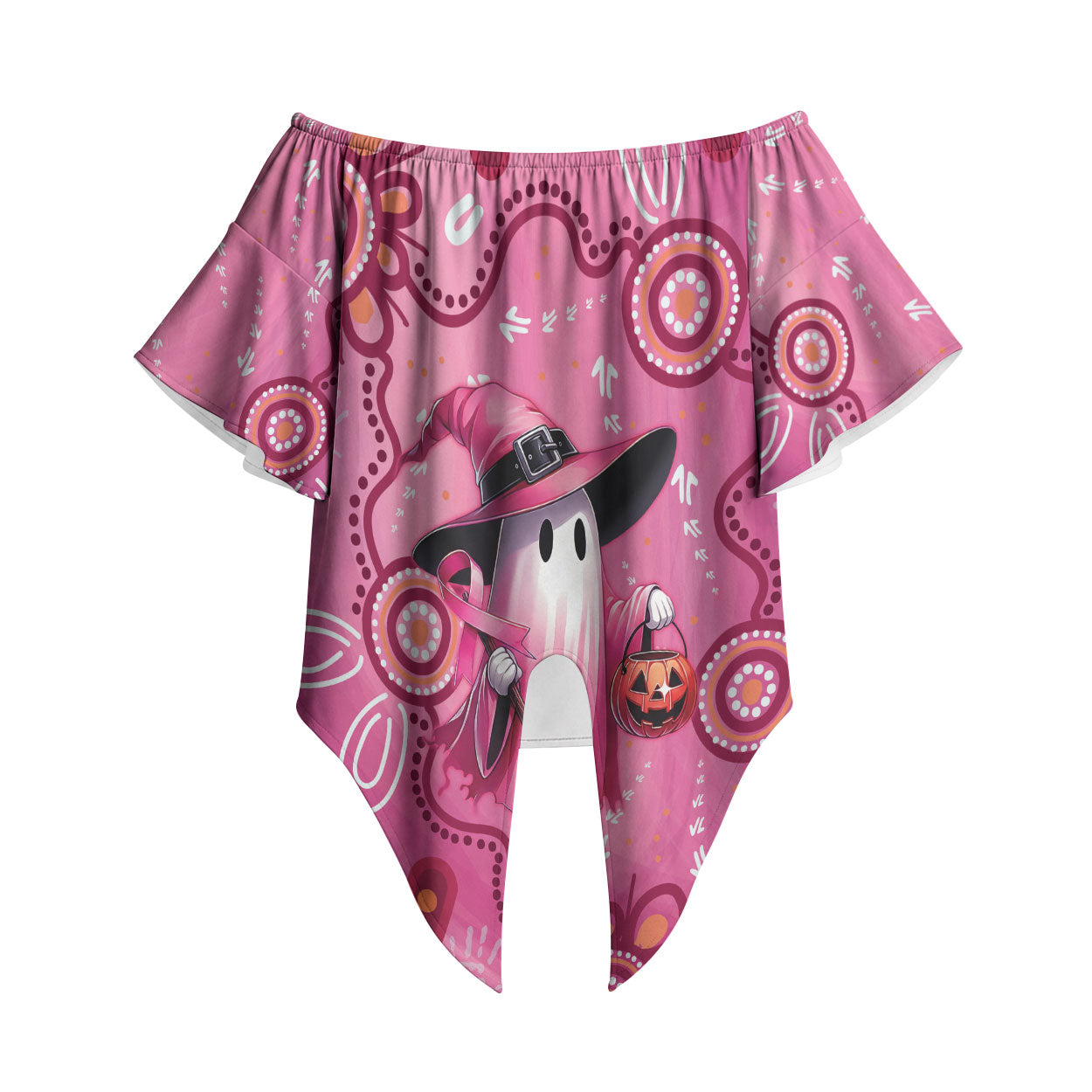 Pink Ghost Ribbon Off Shoulder Wrap Waist Top Aboriginal Halloween Wear Pink
